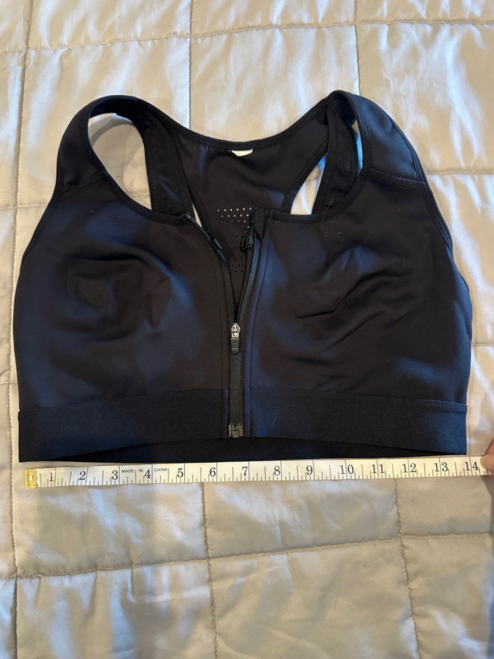 Fabletics Black Front-Zip Racerback Sports Bra